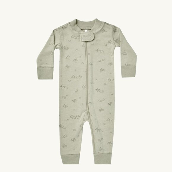 NWT - Quincy Mae ORGANIC sage planes zip pajama - Picture 1 of 1